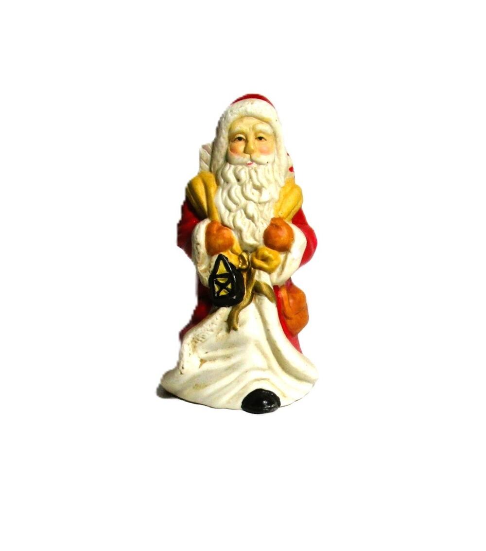 Ceramic Bisque Santa Ornament Hand Painted 5” Tall Bell Inside Holiday Decor